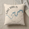 Cream pillow with Lake Rabun Georgia map design and compass rose.