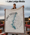 Woven blanket with Lake Tillery map, compass rose, and "North Carolina" text.