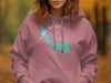 Pink hoodie with turquoise Lake Marion, South Carolina map and compass graphic