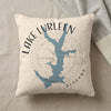 Cream pillow with blue Lake Lurleen Alabama map and compass design.