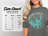 Comfort Colors 1717 heavyweight adult tee size chart with width and length measurements.