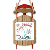 Red and wood sled ornament with "Merry Christmas From Lake LBJ" and snowflakes.