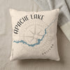 Cream pillow with Apache Lake Arizona map and compass graphic.