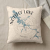 Nottely Lake Georgia map design on a cream textured pillow with compass.
