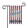 Garden flag with red and white stripes, Geneva Lake map, and "The Smith Family" text.