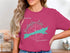 Pink t-shirt with "Beautiful Huntington Lake, California" and a teal lake map.