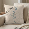 Lay Lake Alabama map on a cream pillow with a compass rose and nautical symbols.