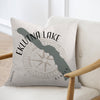 Pillow with Eklutna Lake map silhouette, compass, and "Alaska" text.