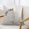 Pillow with Lake Oahe map and compass design, North Dakota.