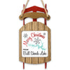 Christmas ornament shaped like a red sled with "Merry Christmas From Bull Shoals Lake" text.