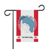 Garden flag with Garibaldi Lake map, compass rose, and "The Smith Family" text.