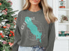 Gray sweatshirt with teal Gull Lake Michigan map and compass design.