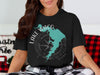 Black t-shirt with turquoise Lake Waco map overlayed on a compass rose with "TEXAS"