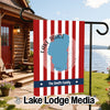 Garden flag with Lake Tahoe outline on red and white stripes, "The Smith Family".