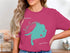 Pink t-shirt with turquoise Lake Simcoe map and compass design.