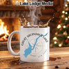 White mug with Great Sacandaga Lake map and compass design.