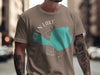 Tan t-shirt with Glen Lake Michigan compass graphic and lake outline.