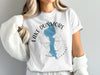 White t-shirt with Lake Dunmore Vermont map and compass design.