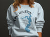 Light blue crewneck sweatshirt with Lake Houston map and compass design.