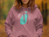 Dusty rose hoodie with a turquoise Lake Pulaski graphic and "Minnesota" text.
