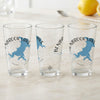 Three clear glasses display a blue Benbrook Lake map with compass rose and "Texas" text.