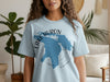 Light blue t-shirt featuring the text "LAKE HURON ONTARIO" and a blue outline of Lake Huron.