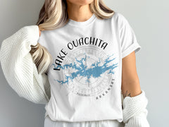 Lake Ouachita Arkansas Map Comfort Colors T-Shirt | Custom Lake Life Gift | Personalized Family Reunion Bach Crew Boat Captain Shirt