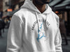 White hoodie with a Smithville Lake, Missouri map and compass graphic.