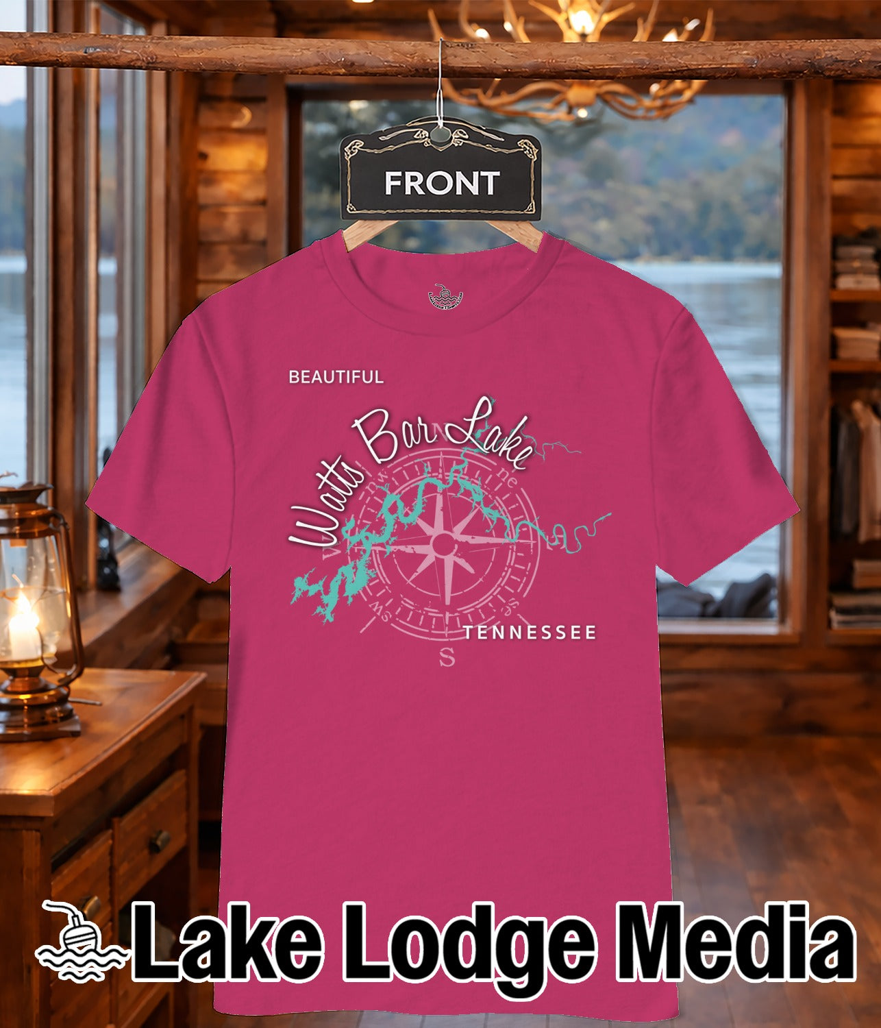 Magenta t-shirt with "Watts Bar Lake Tennessee" and compass graphic.