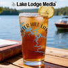 Glass with iced tea, lemon slice, and "Winter Hill Lake" graphic.