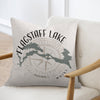 Pillow with Flagstaff Lake map graphic and compass rose.