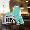 Turquoise outline of Yellowstone Lake with text "Yellowstone Life".