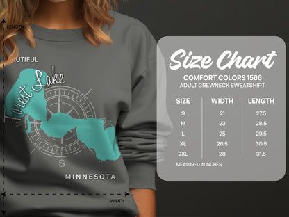 Size chart for Comfort Colors 1566 adult crewneck sweatshirt.