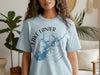 Light blue t-shirt with Lake Lanier Georgia map and compass design.