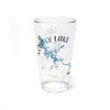 Glass with Nottely Lake map and compass design.