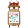 Sled ornament with "Merry Christmas From Mark Twain Lake" text and lake map design.