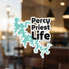 Percy Priest Life text on turquoise lake outline sticker.