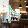 Teal Stockton Lake outline sticker with black "Stockton Life" text.