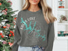 Gray crewneck sweatshirt with "Falls Lake North Carolina" and lake map compass design.