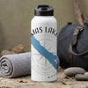 White water bottle with "MAS LAKE WASH" text and compass design.