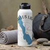 White water bottle with a blue map graphic and "AELUS LANE WASHINGTON" text.