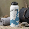 White water bottle with black lid, "TEN LAKE" text, and blue lake graphic.
