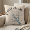 Pillow with Clarks Hill Lake Georgia map and compass design.