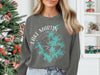 Grey sweatshirt with Lake Martin Alabama compass graphic and Christmas tree.