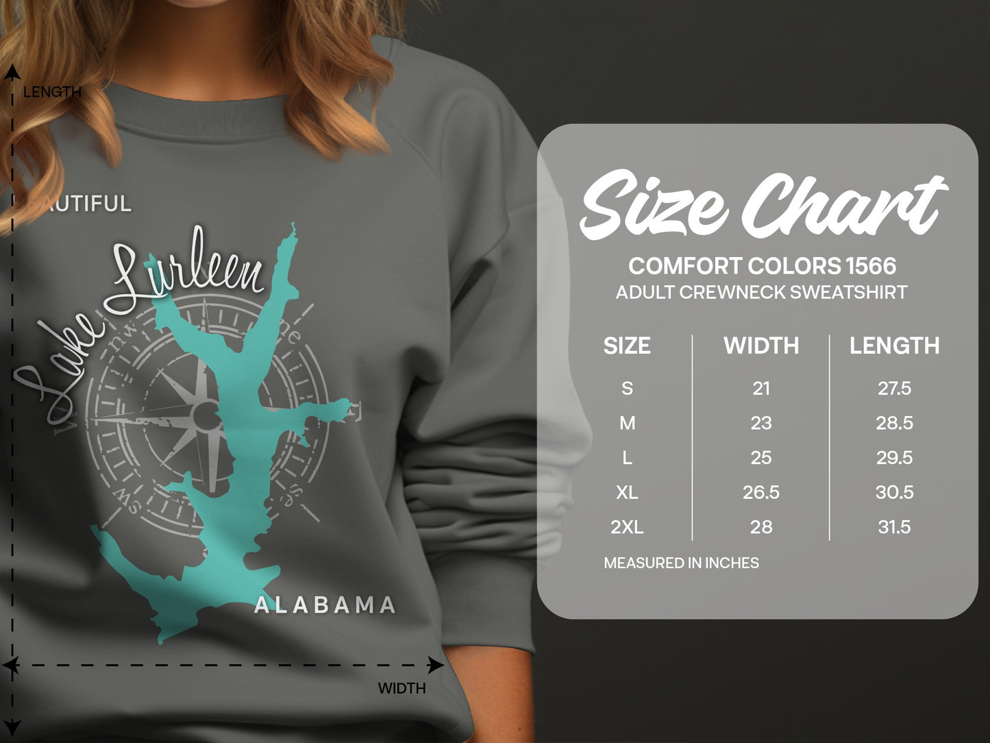 Comfort Colors sweatshirt size chart with measurements for Comfort Colors 1566 crewneck.