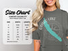 Comfort Colors 1717 heavyweight adult tee size chart with width and length measurements in inches.