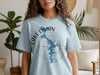 Light blue t-shirt featuring Lake Lyman South Carolina map graphic with compass.