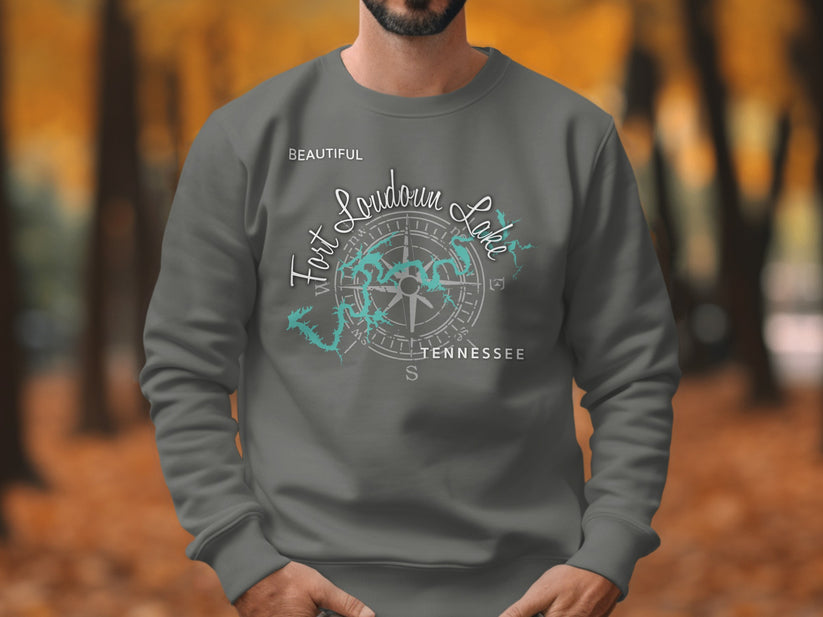 Gray sweatshirt with "Fort Loudoun Lake Tennessee" and compass design.