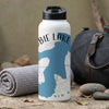White water bottle with "Cobbie Lake New H" text and blue map graphic.