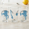 Three clear glasses featuring a blue Yellowstone Lake map and compass design.